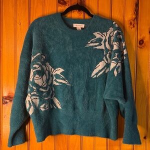 Calligraphie from Anthropologie Teal Floral Sweater